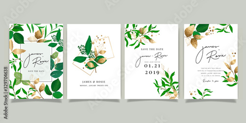 Wallpaper Mural Tropical Emerald green Luxury Wedding Invitation, floral invite thank you, rsvp modern card Design in summer pink leaf and greenery branches decorative Vector elegant rustic template Torontodigital.ca
