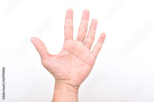hand showing five fingers and the palm isolated on white © nawin