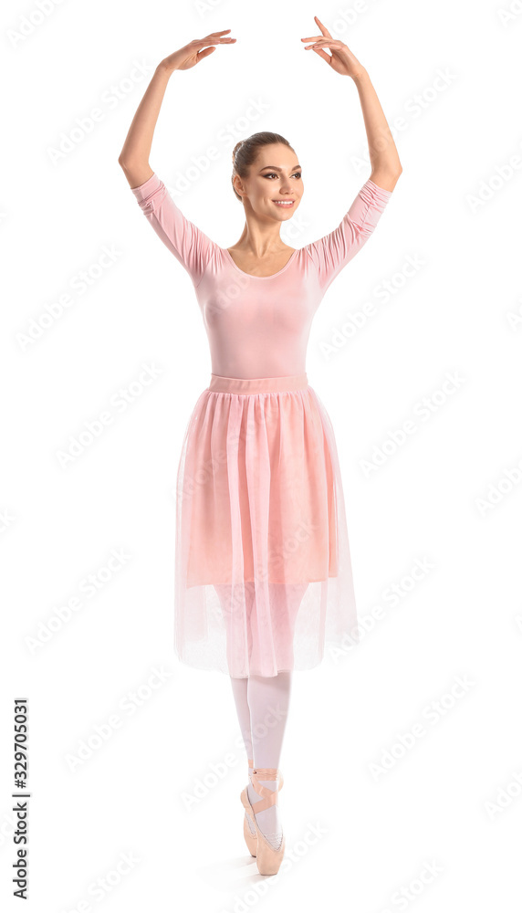 Beautiful young ballerina on white background Beautiful young ballerina on white background