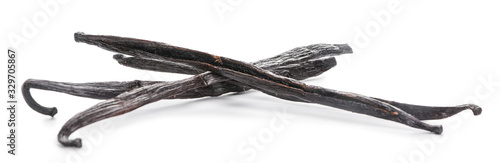 Aromatic vanilla sticks on white background