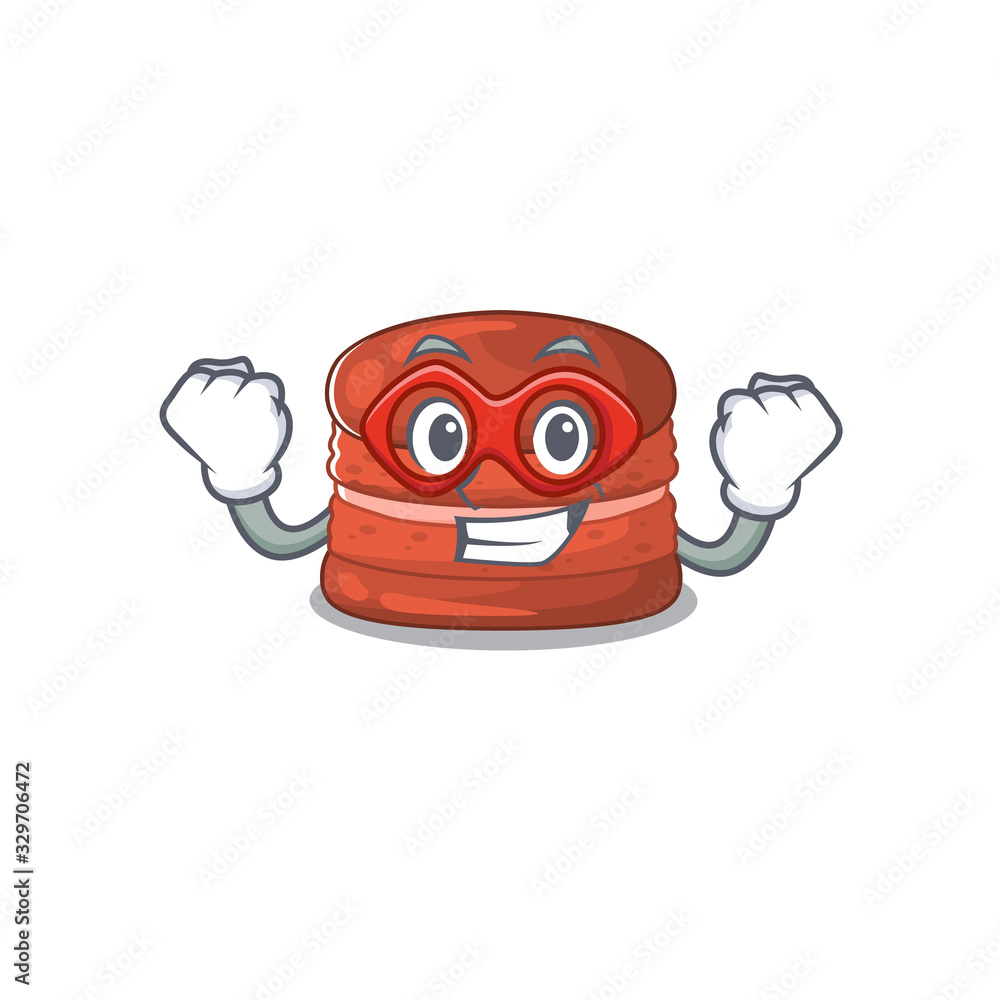 Obraz premium A picture of cherry macaron in a Super hero cartoon character