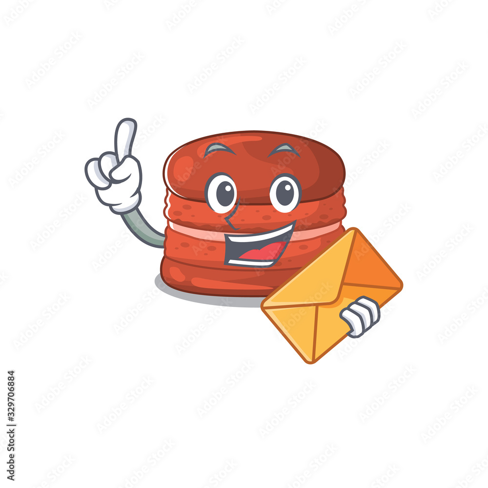 Cute face cherry macaron mascot design with envelope Cute face cherry macaron mascot design with envelope