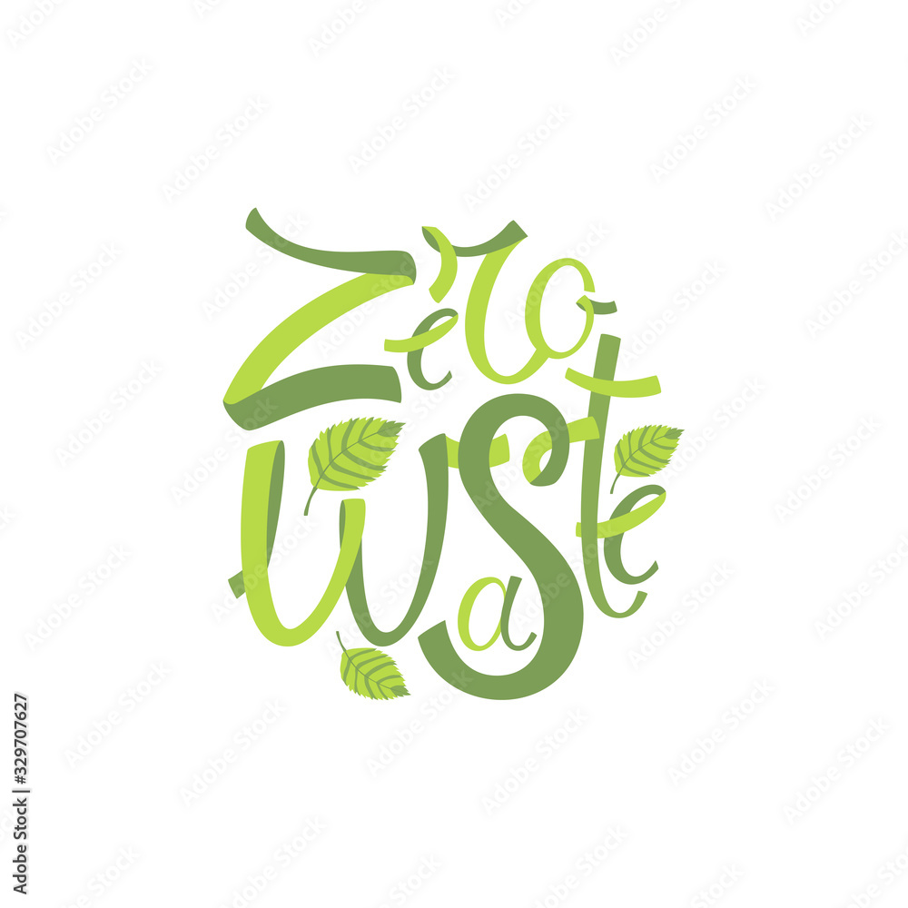 Zero waste Flat design Sign with green eco leaves Isolated illustration on white background Save the planet Zero waste Flat design Sign with green eco leaves Isolated illustration on white background Save the planet