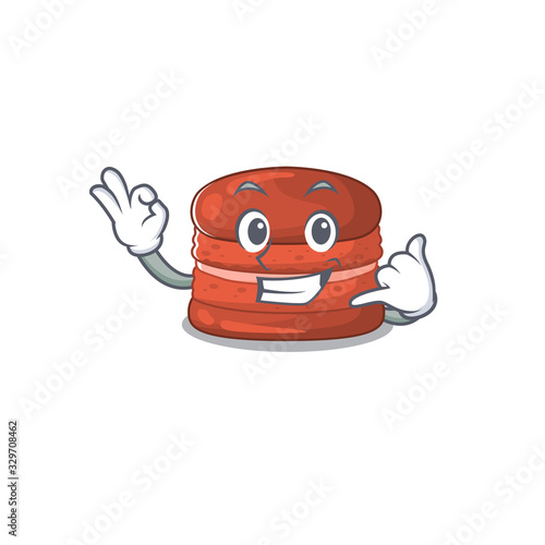 cherry macaron mascot cartoon design showing Call me gesture