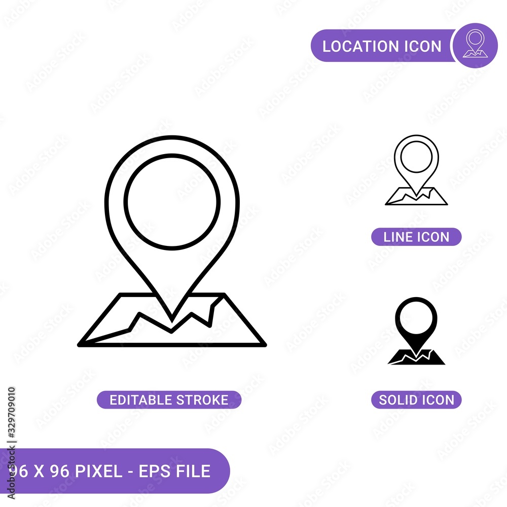 Location icons set vector illustration with solid icon line style. Map checkpoint concept. Editable stroke icon on isolated background for web design, infographic and UI mobile app. Location icons set vector illustration with solid icon line style. Map checkpoint concept. Editable stroke icon on isolated background for web design, infographic and UI mobile app.