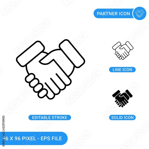 Partner icons set vector illustration with solid icon line style. Handshake concept. Editable stroke icon on isolated background for web design, infographic and UI mobile app.