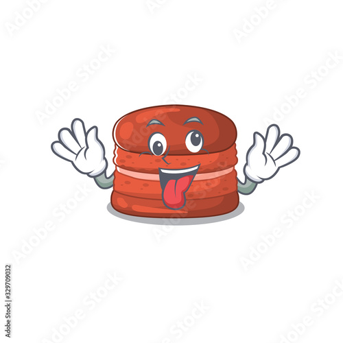 A picture of crazy face cherry macaron mascot design style