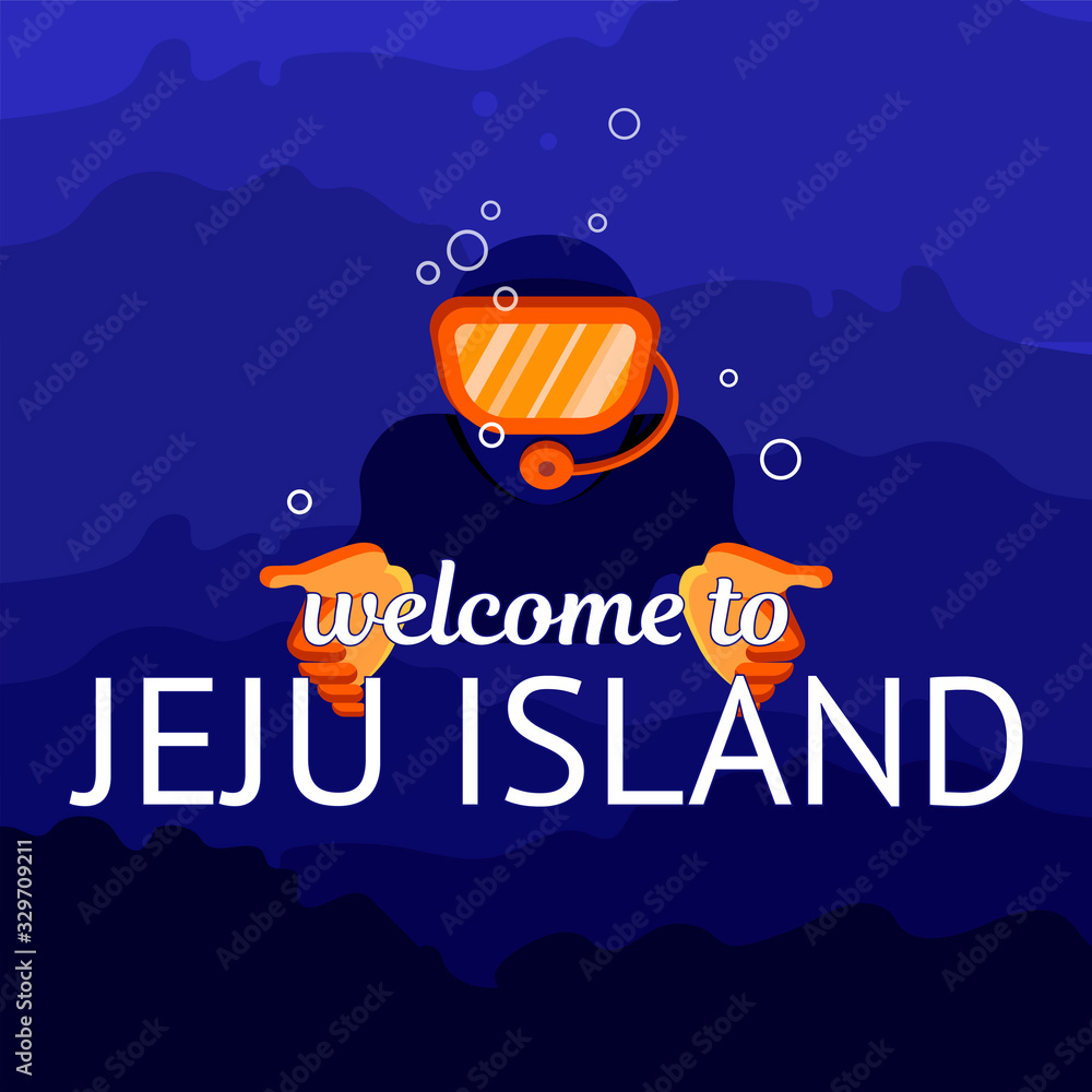 poster welcome to jeju island. diver from jeju island. template with text