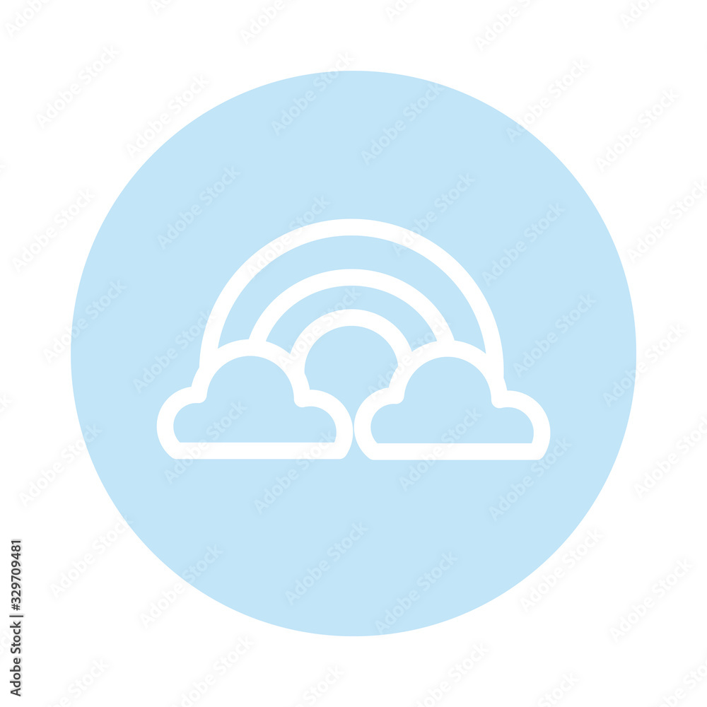 rainbow with clouds, block and flat style icon