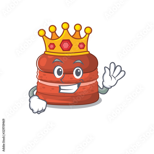 The Royal King of cherry macaron cartoon character design with crown