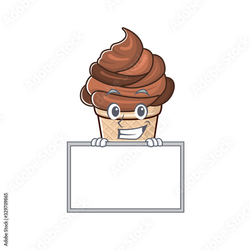Smiley chocolate ice cream cartoon character style bring board