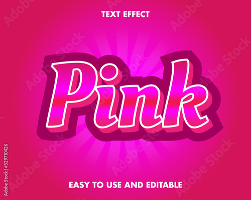 3d pink Font Effect Pink and Shadow Outline.  Premium Vector