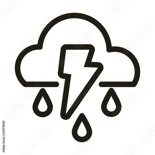 cloud with thunder and rain, line style icon
