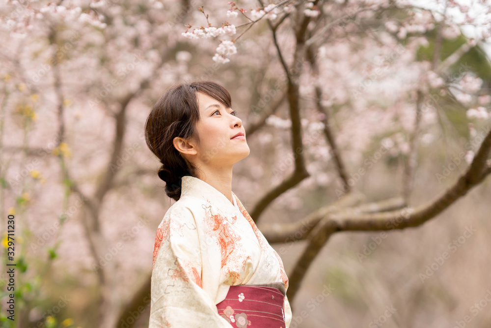 桜と女性 桜と女性