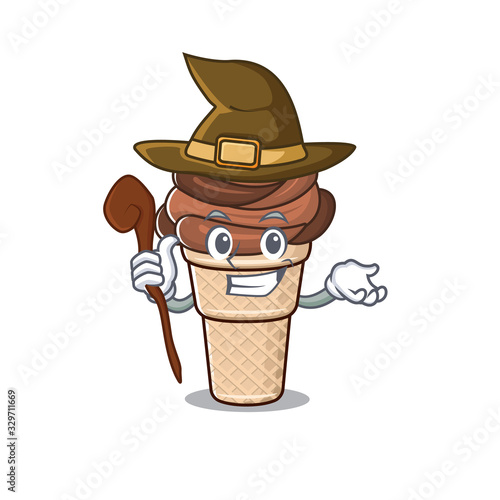 Cute and sneaky Witch chocolate ice cream cartoon design style