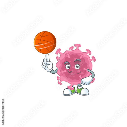 Attractive corona virus parasite cartoon design with basketball