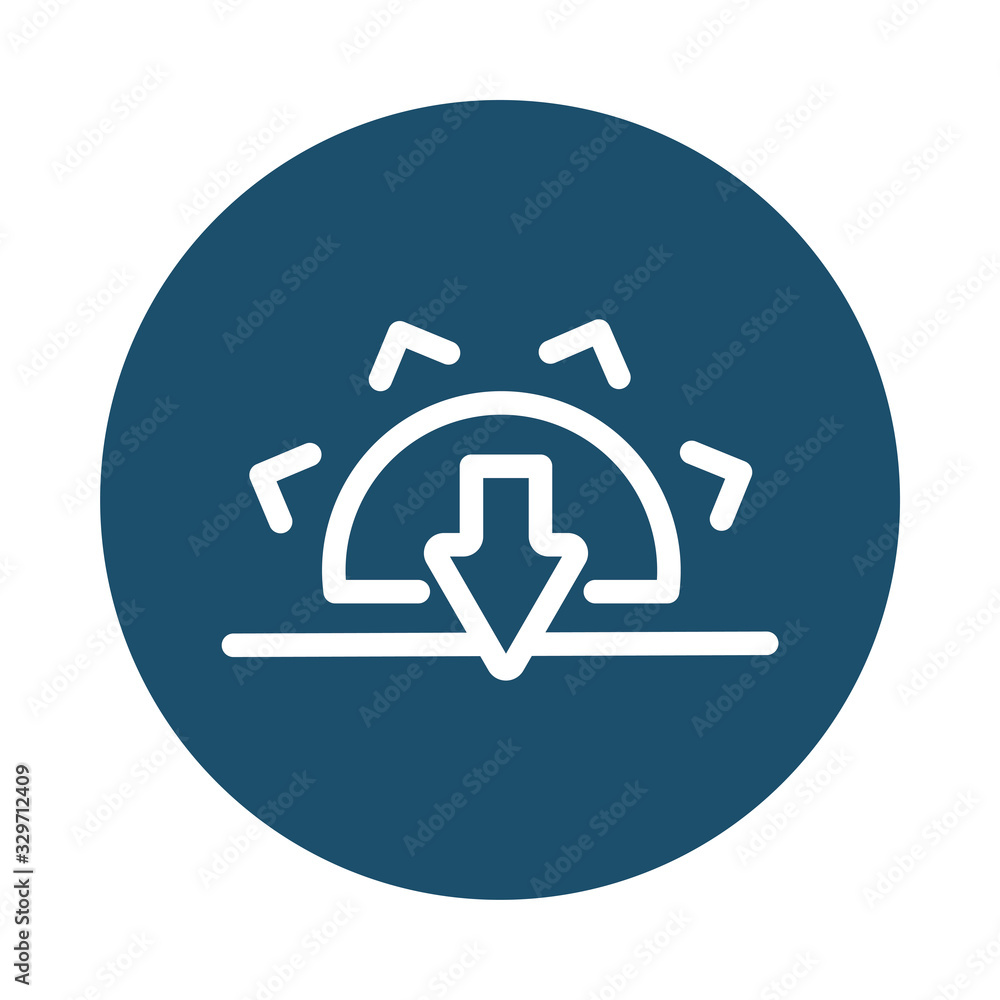 sun with down arrow, block and flat style icon sun with down arrow, block and flat style icon