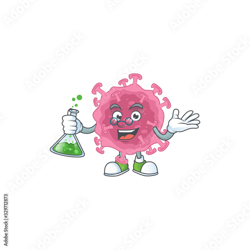 Corona virus parasite brainy Professor Cartoon design grasp a glass tube