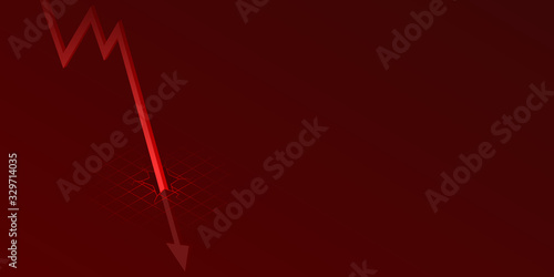 Economic crisis illustration with copy space, Down red arrow crash to ground graph isometric.
