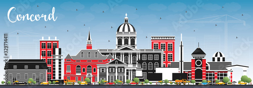 Concord New Hampshire City Skyline with Gray Buildings and Blue Sky.