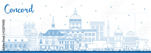 Outline Concord New Hampshire City Skyline with Blue Buildings.