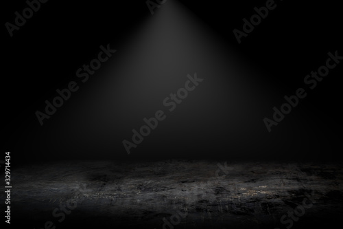 Dark gray black texture background empty studio showcase old cement concrete floor in room.