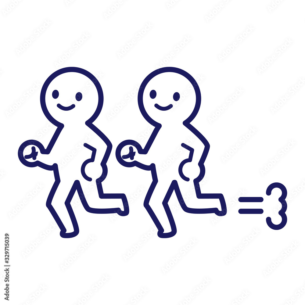 Illustration of two deformed simple humans running together Illustration of two deformed simple humans running together