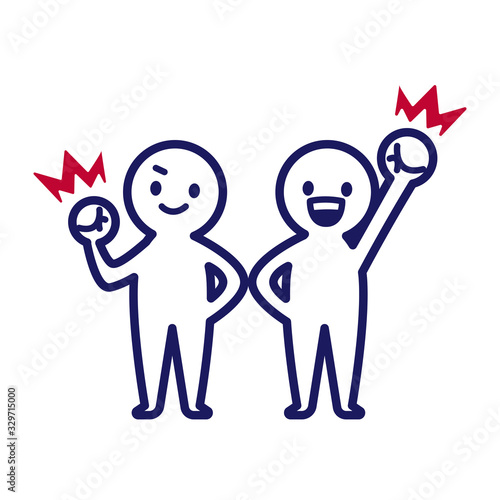 Illustration of two deformed simple humans making guts poses with right hand and left hand respectively