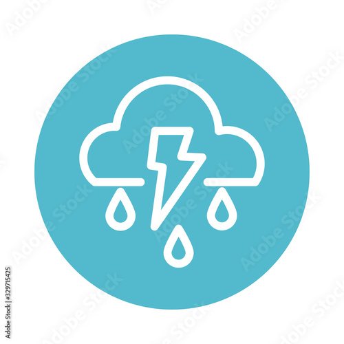 cloud with thunder and rain, block and flat style icon