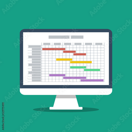 project estimated schedule as gantt chart on personal computer screen photo