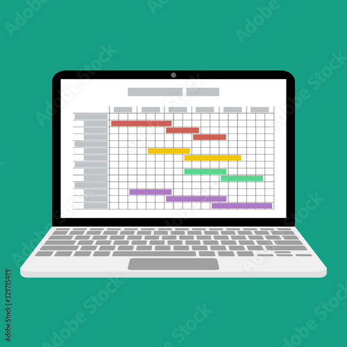 project estimated schedule as gantt chart on laptop screen
