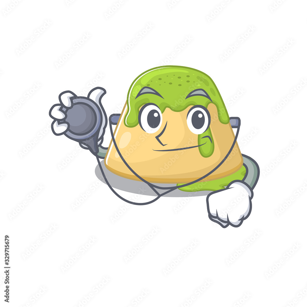 Obraz premium An elegant pudding green tea in a Doctor Cartoon character with tools