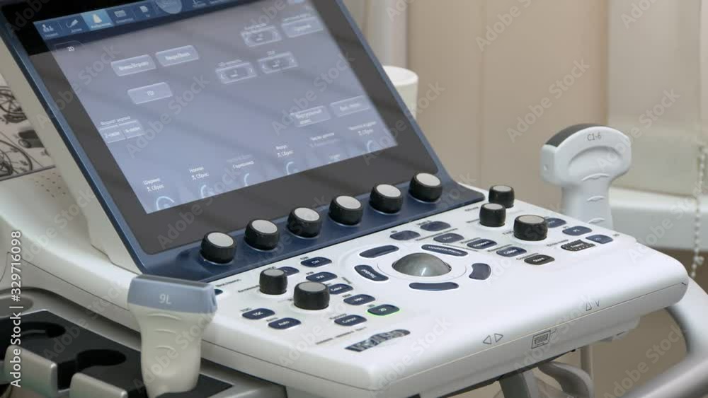 modern device for ultrasonography in medical office, detail view modern device for ultrasonography in medical office, detail view
