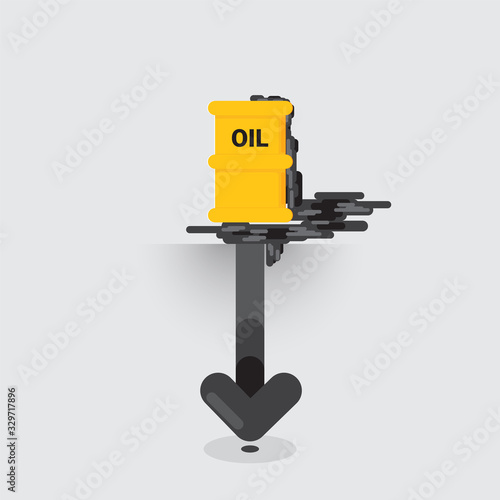 Oil trend down. Price oil down. Barrel arrow down - Vector