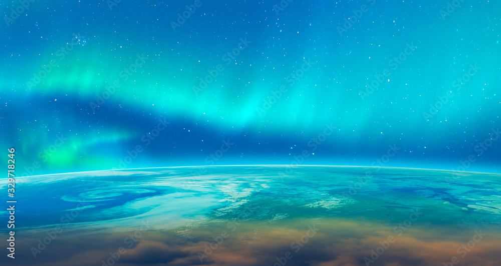 Northern lights aurora borealis over planet Earth 