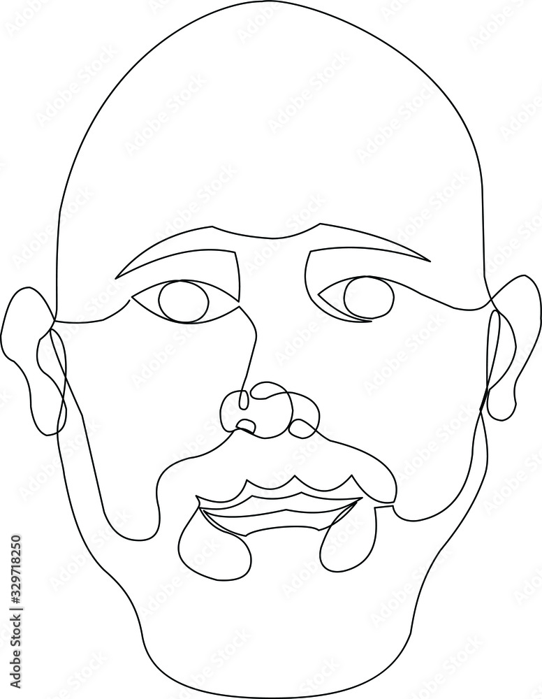 Continuous single-line vector portrait of a bald man with a beard Continuous single-line vector portrait of a bald man with a beard