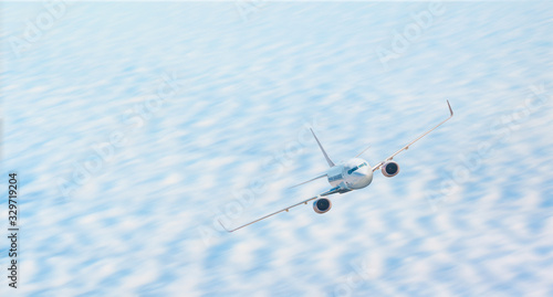 White passenger giant airplane in the clouds - Travel by air transport