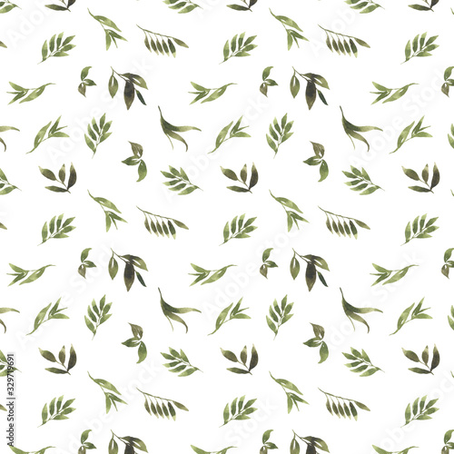 pattern with green leaves watercolor
