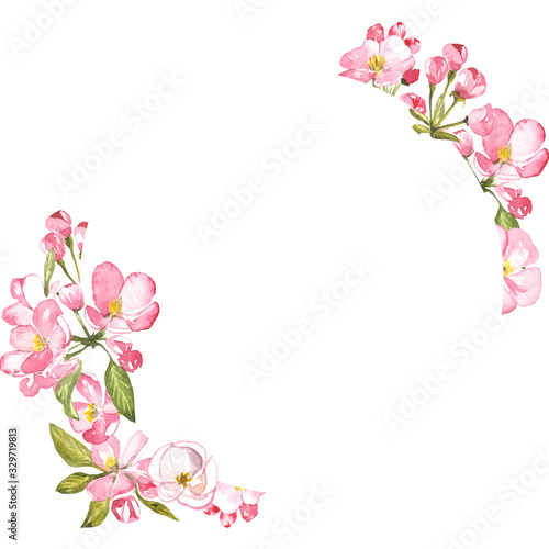 round frame two sides pink apple tree flowers