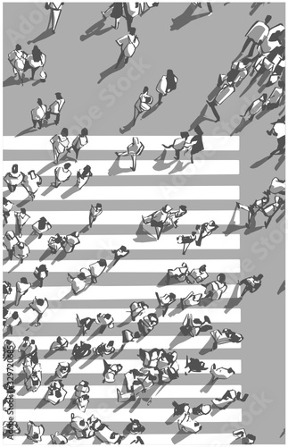 Illustration of city crowd crossing zebra