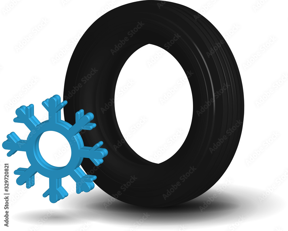 realistic car tire on a transparent background with a Snowflake icon ...
