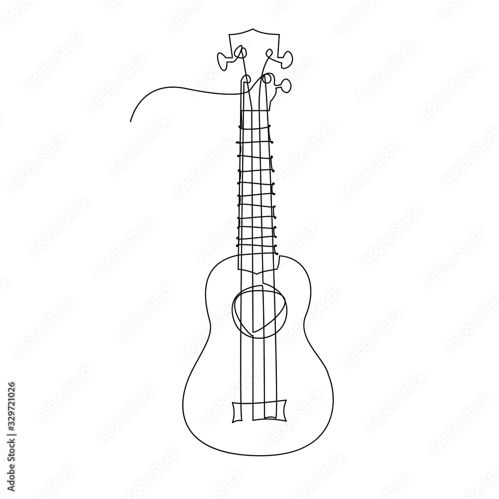 Continuous single-line vector illustration of ukulele. Black and white vector illustration