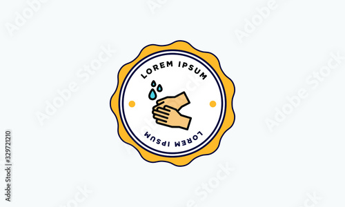 Washing Hands Icon with Water Drops Badge Design