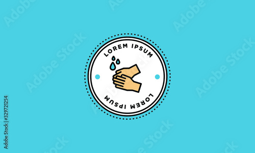 Washing Hands Icon with Water Drops Badge Design