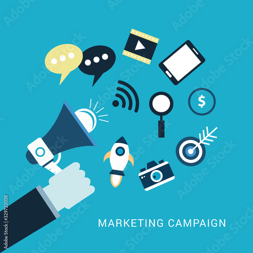 Digital marketing concept. Hand Holding Megaphone