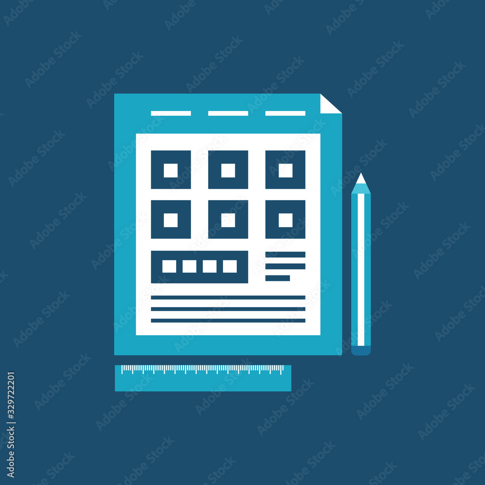 Blueprint Icon flat design on blue color Blueprint Icon flat design on blue color