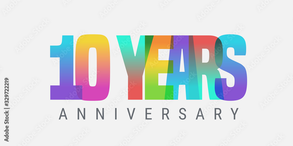 10 years anniversary vector icon, logo. Multicolor design element with modern style sign