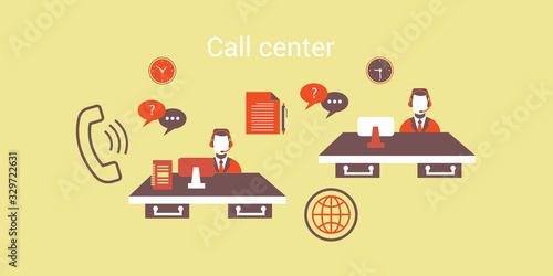 Call Center Operators at Work Flat Vector Concept