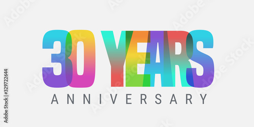 30 years anniversary vector icon, logo. Multicolor design element with modern style sign