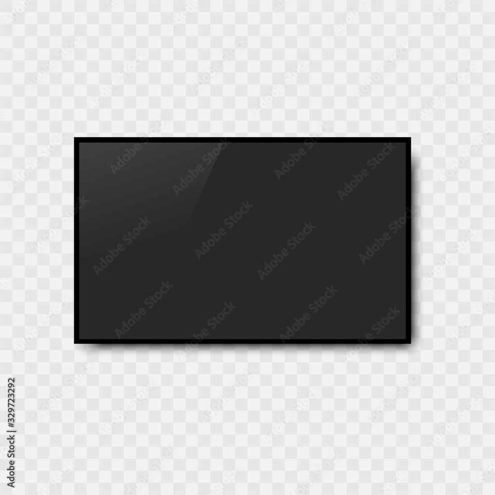 Realistic TV screen. Modern LCD wall panel, LED type. Vector mock up